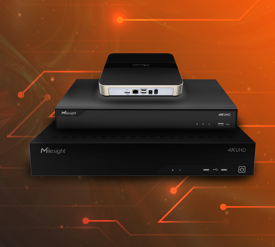 Milesight black DVR and NVR stacked on top of each other